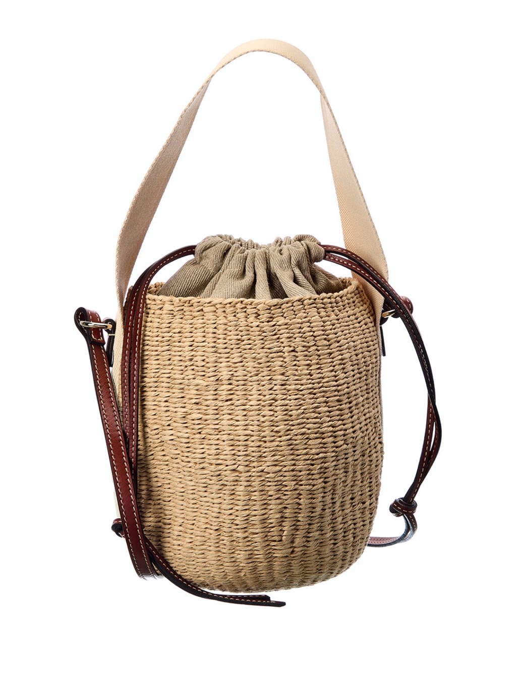Nwt Chloe Woody Small Raffia & Leather Bucket Bag